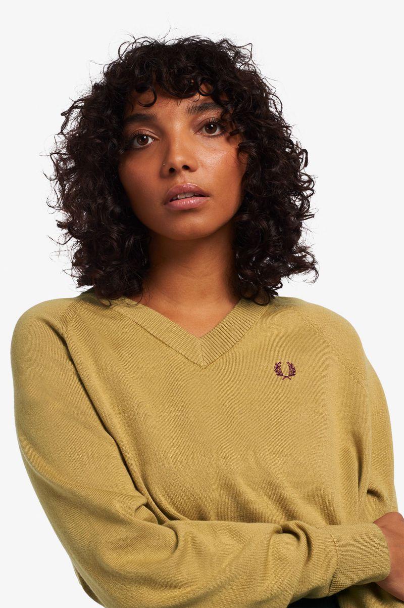 Grey Fred Perry V-Neck Jumper Women's Knitwear | PH 1939SGLO